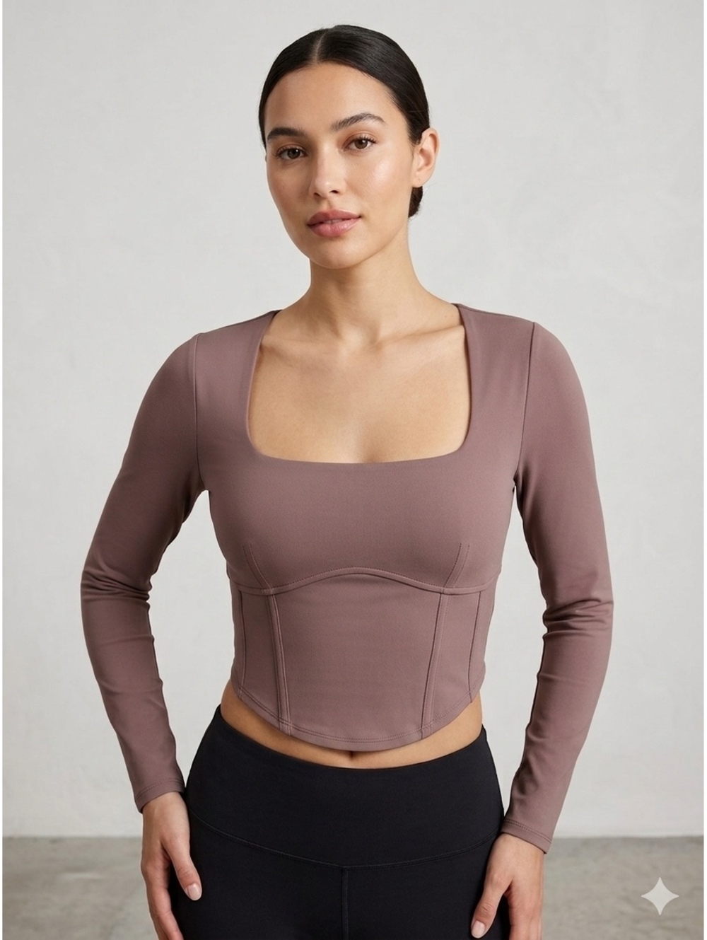NWT Abercrombie & Fitch Deep Taupe Long Sleeve Square Neck Corset Top Size Large